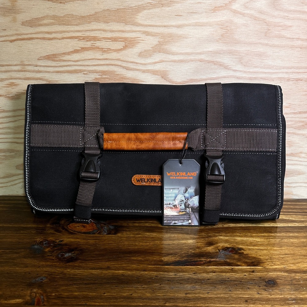 Welkinland Tool Bag Black Canvas Roll Up Multi Pocket Organizer Heavy Duty